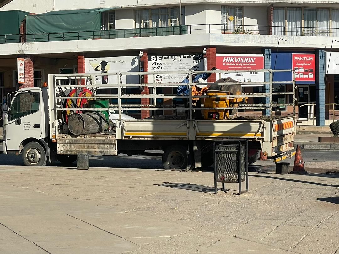 Ngodji One Trading CC road maintenance crew at work in Otjiwarongo Region